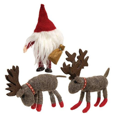 3 Set Felted Santa w Reindeer - The Fox Decor